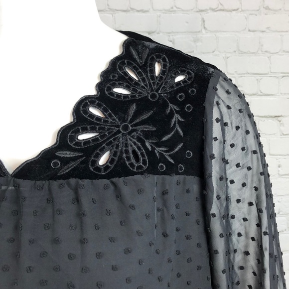 1X 2X3X Style & Co Black Swiss Dot Velvet Yoke Top - Picture 5 of 6